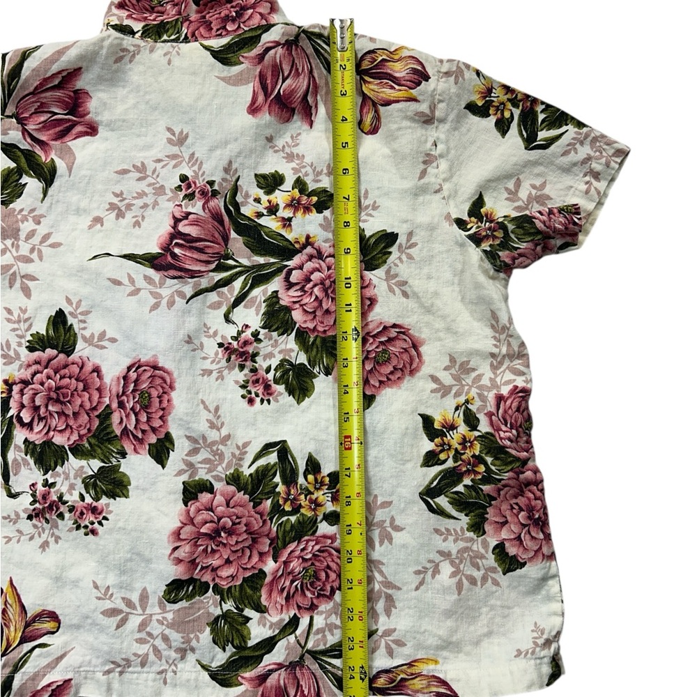 100% Linen Floral Women Pajamas Set - Pink and Cream.XL - Picture 10 of 11